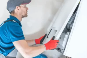 Technician servicing a heating system